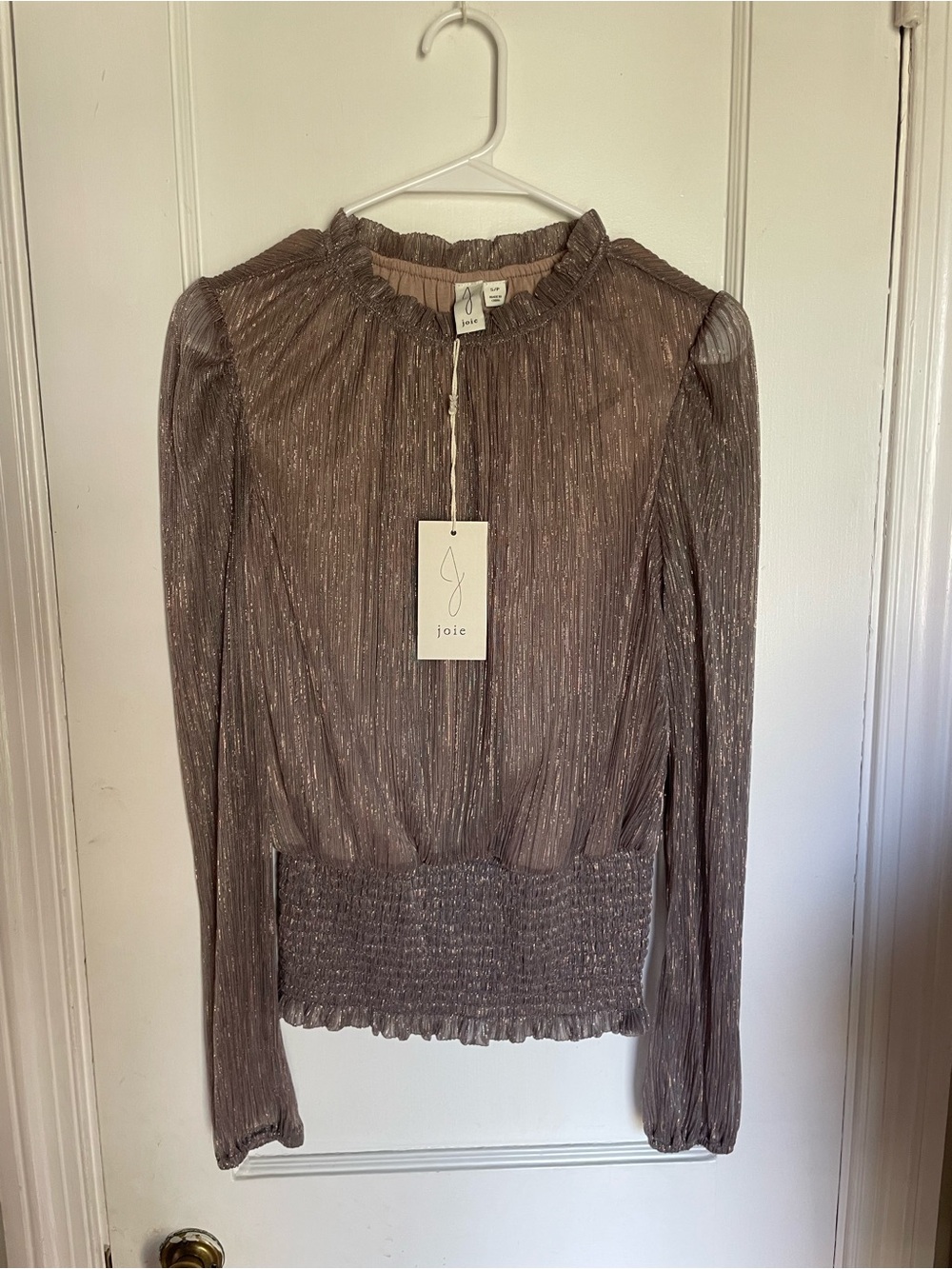 Joie Metallic Plisse Smocked Blouse womens Size Small NEW with Tags